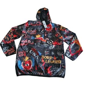 Reason Graffiti Tattoo Pull Over Hoodie Multicolor Windbreaker Men’s Large NWT